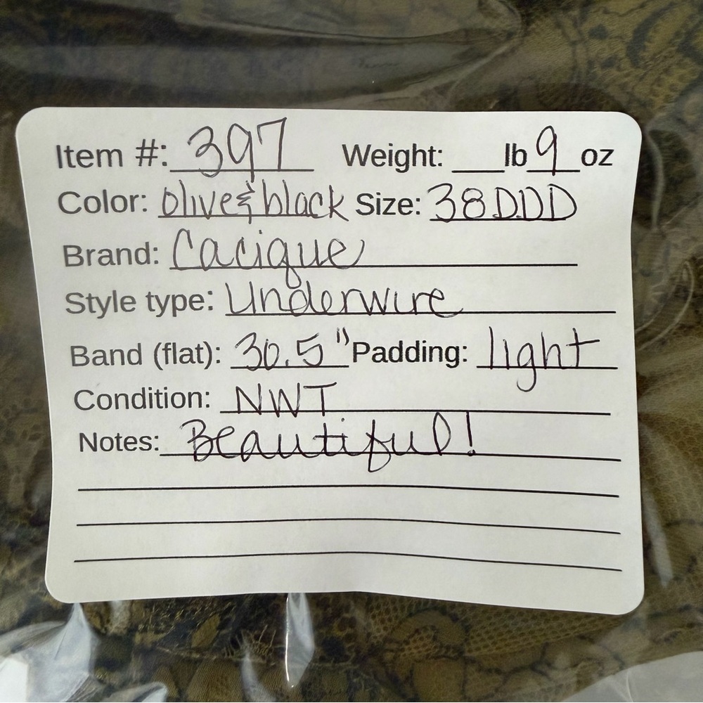 Cacique 38DDD Boost Plunge Bra Olive Green Black Lace NWT Lane Bryant - Picture 9 of 9